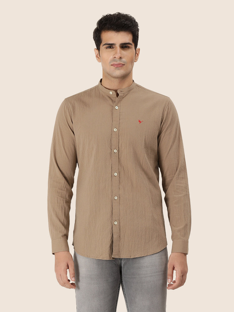 Premium Men'S Crinkle Cotton Shirt | Mustard
