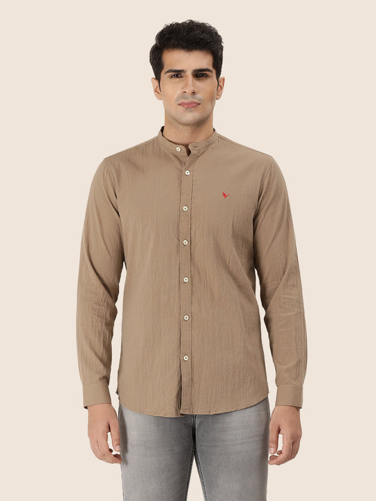 Premium Men'S Crinkle Cotton Shirt | Mustard