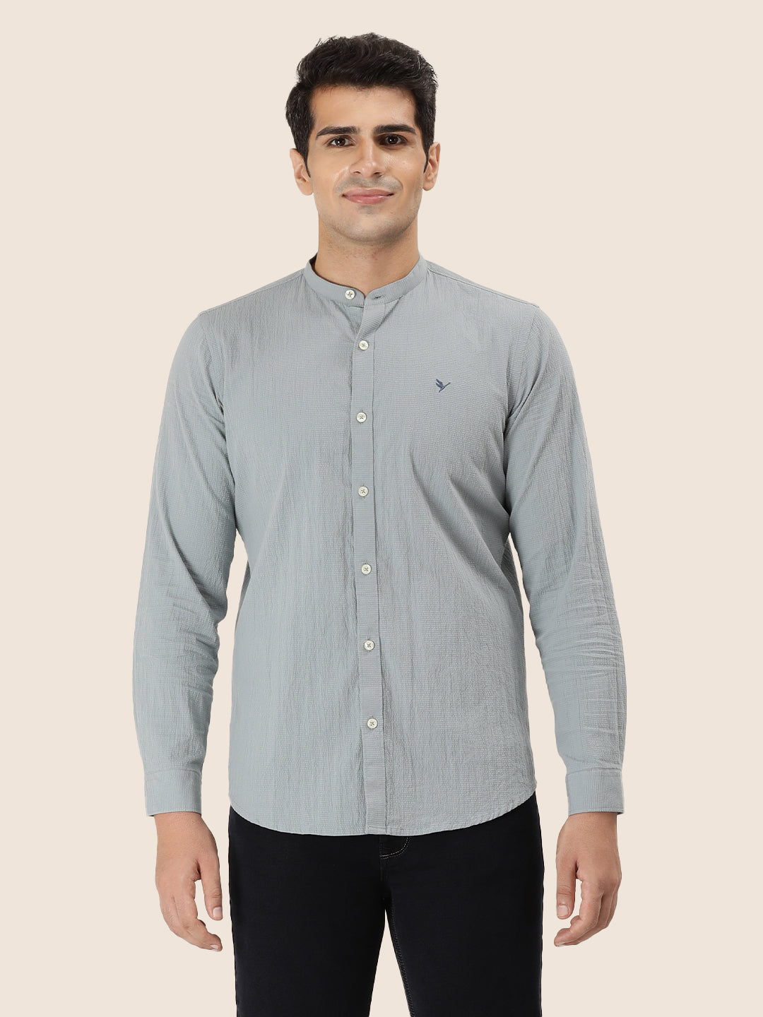 Premium Men'S Crinkle Cotton Shirt | Bluish Grey