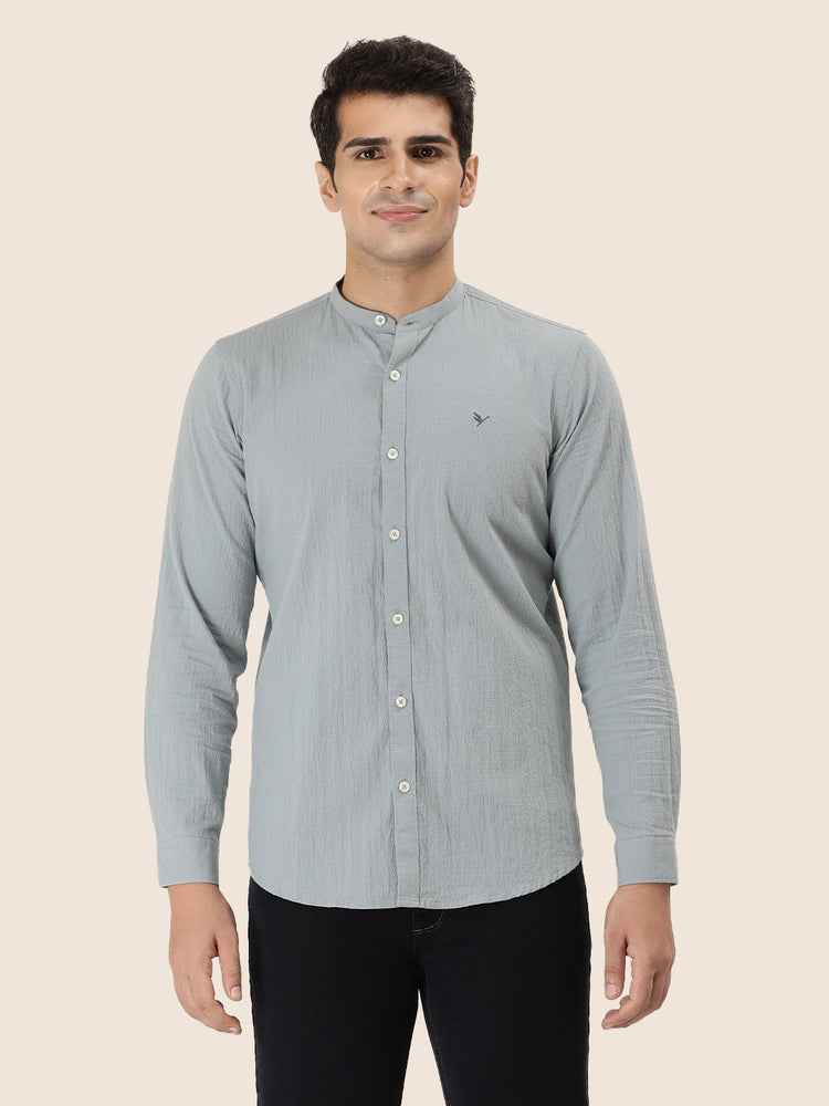 Premium Men'S Crinkle Cotton Shirt | Bluish Grey