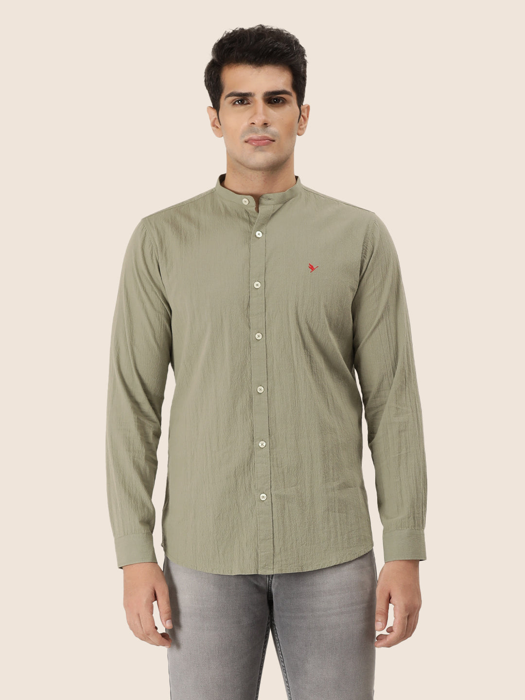 Premium Men'S Crinkle Cotton Shirt | Green