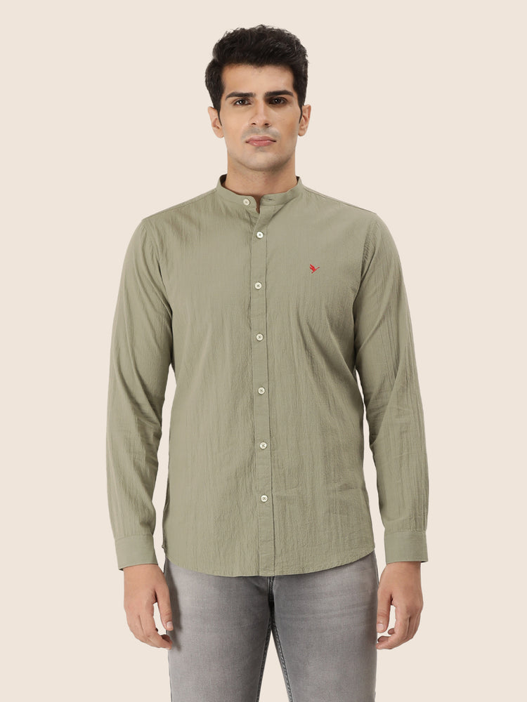 Premium Men'S Crinkle Cotton Shirt | Green