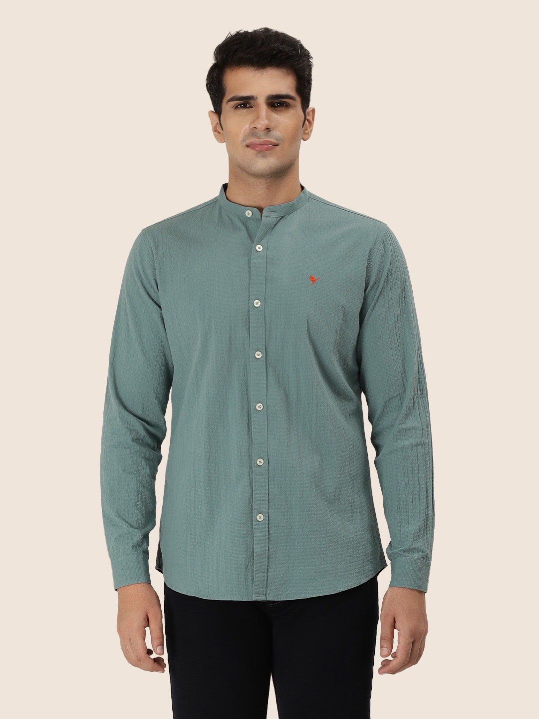 Premium Men'S Crinkle Cotton Shirt | Turquoise