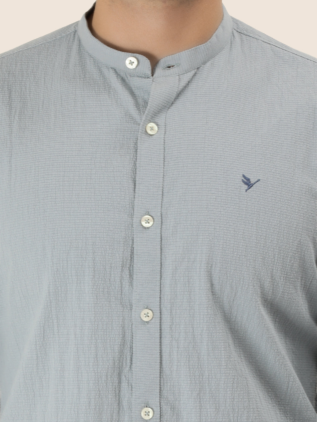 Premium Men'S Crinkle Cotton Shirt | Bluish Grey