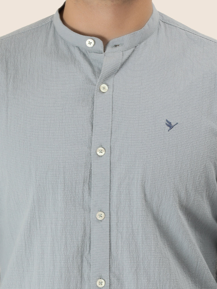 Premium Men'S Crinkle Cotton Shirt | Bluish Grey
