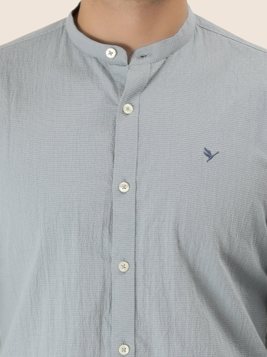 Premium Men'S Crinkle Cotton Shirt | Bluish Grey