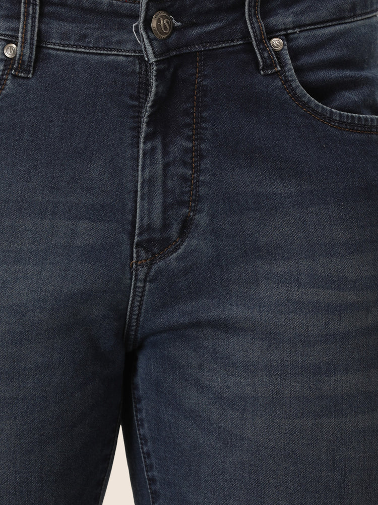 Amswan Premium Men'S Blue Dirty Wash Classic Fit Jeans