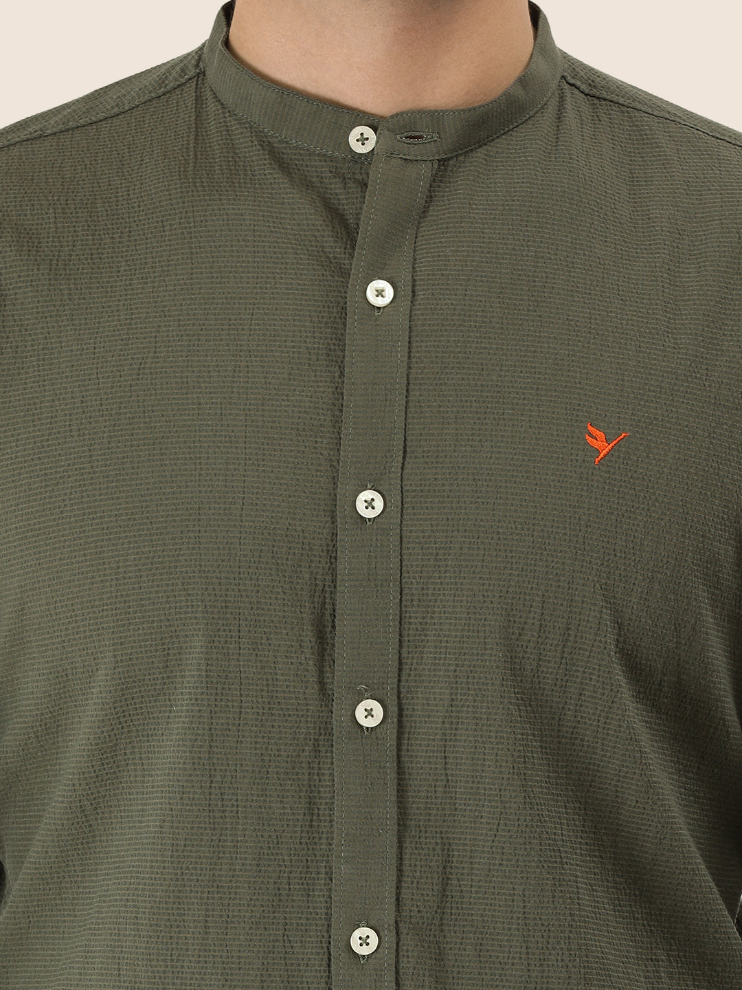 Premium Men'S Crinkle Cotton Shirt | Olive