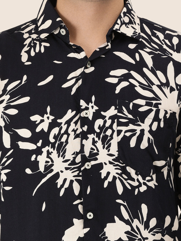 Men'S Premium Rayon Shirt With Navy Floral Print