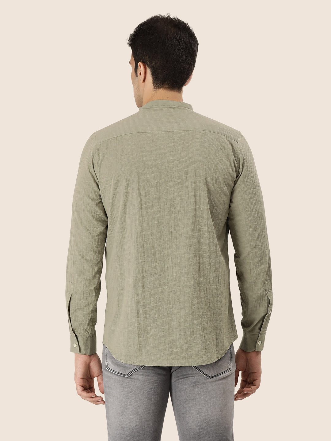 Premium Men'S Crinkle Cotton Shirt | Green