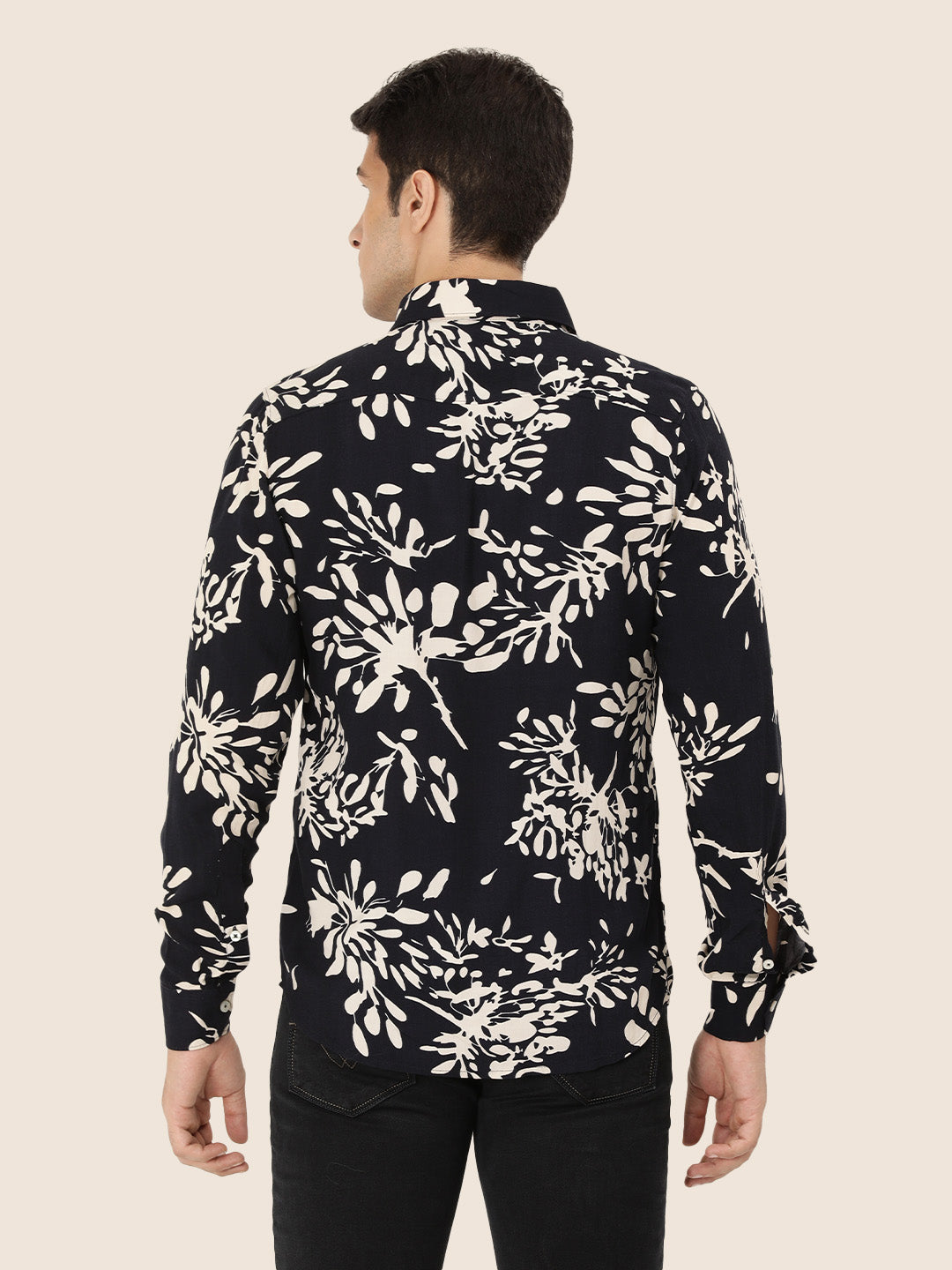 Men'S Premium Rayon Shirt With Navy Floral Print