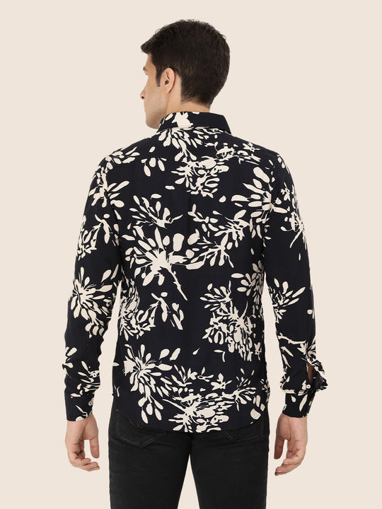 Men'S Premium Rayon Shirt With Navy Floral Print