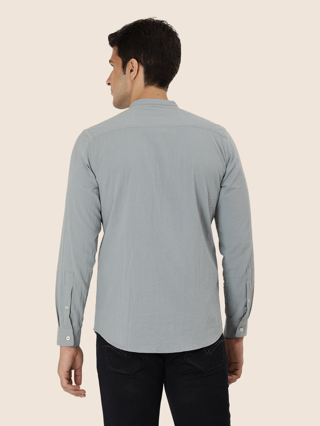 Premium Men'S Crinkle Cotton Shirt | Bluish Grey