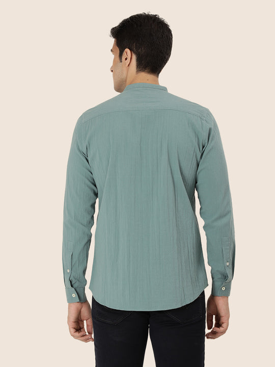 Premium Men'S Crinkle Cotton Shirt | Turquoise