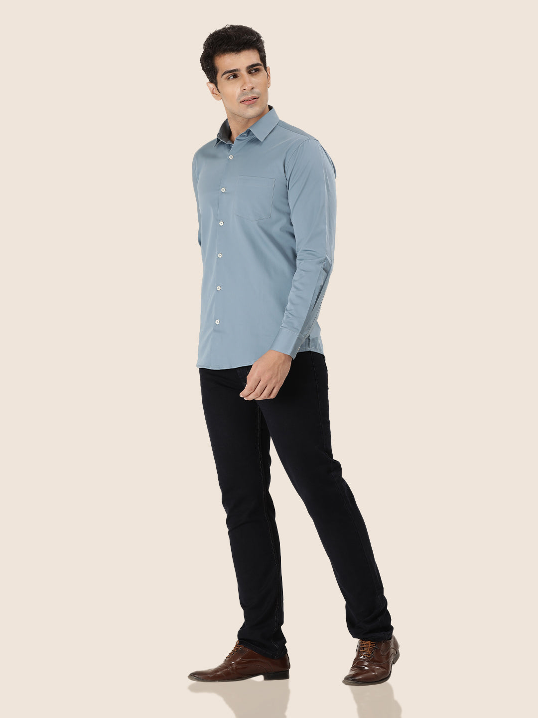 Premium Cotton Satin Marble Blue Shirt
