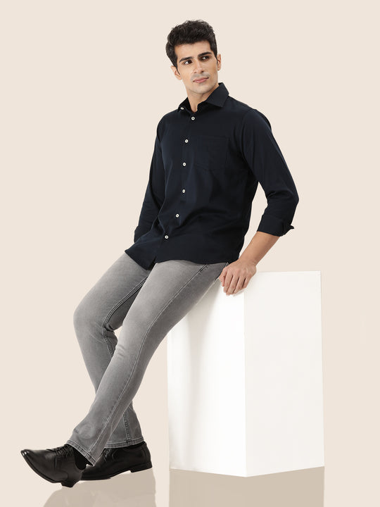 Premium Cotton Lycra Satin Black Shirt