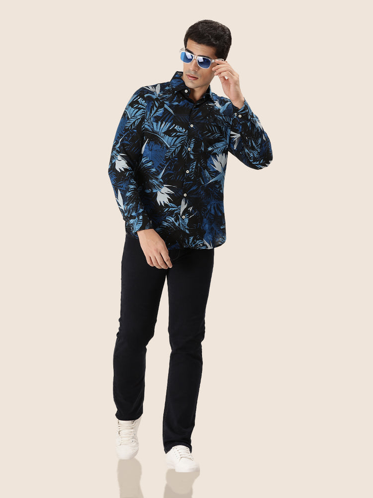 Men'S Premium Rayon Shirt With Tropical Blue Print