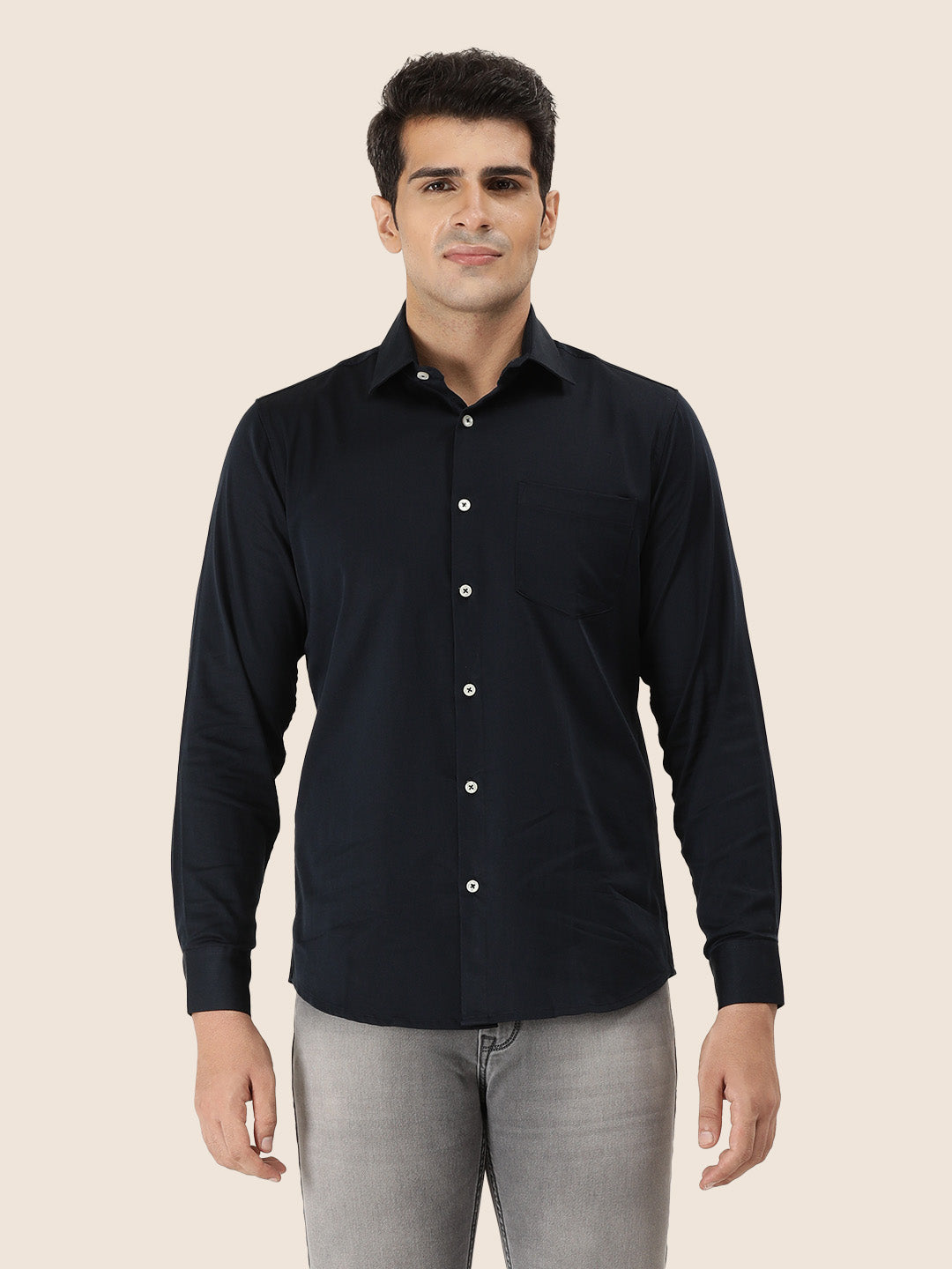 Premium Cotton Lycra Satin Black Shirt