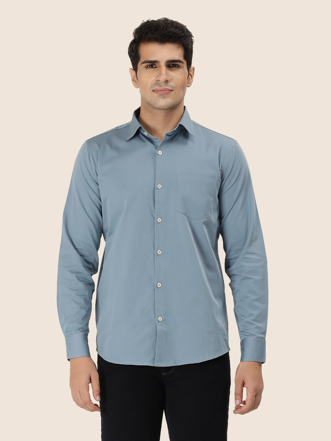 Premium Cotton Satin Marble Blue Shirt