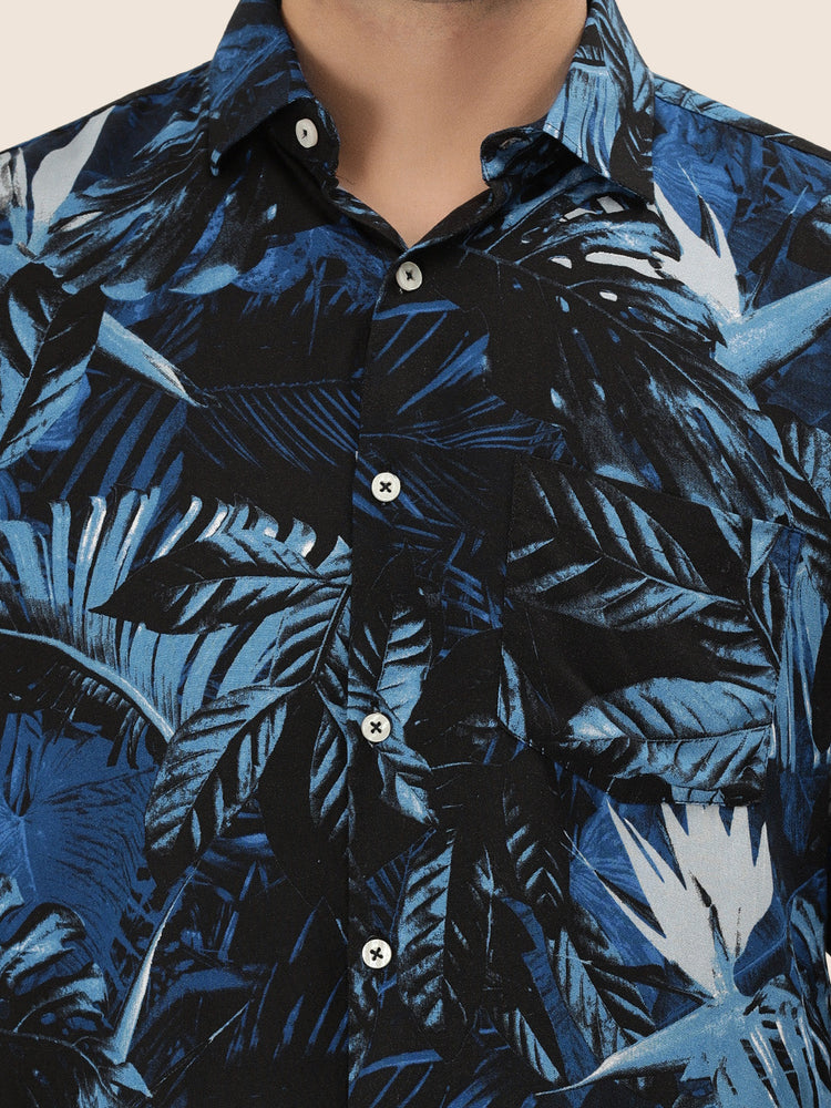 Men'S Premium Rayon Shirt With Tropical Blue Print