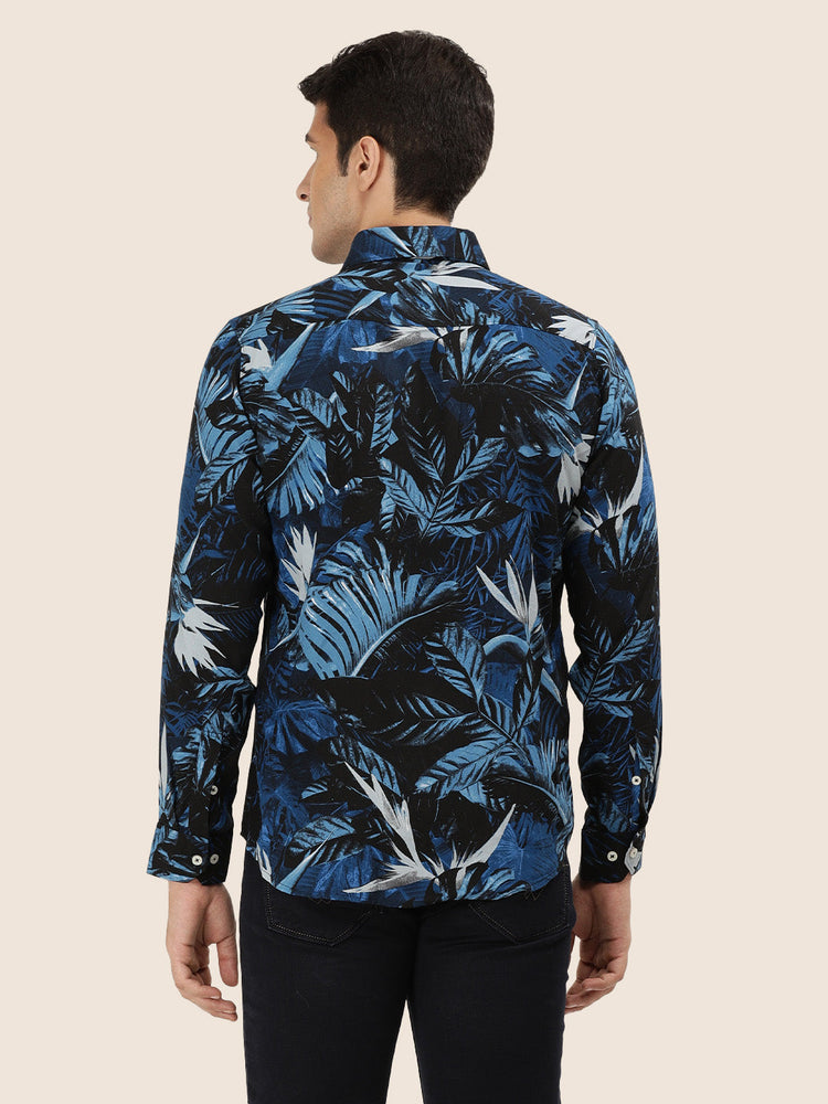 Men'S Premium Rayon Shirt With Tropical Blue Print