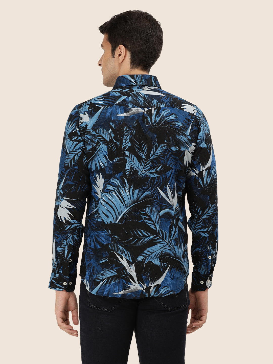 Men'S Premium Rayon Shirt With Tropical Blue Print