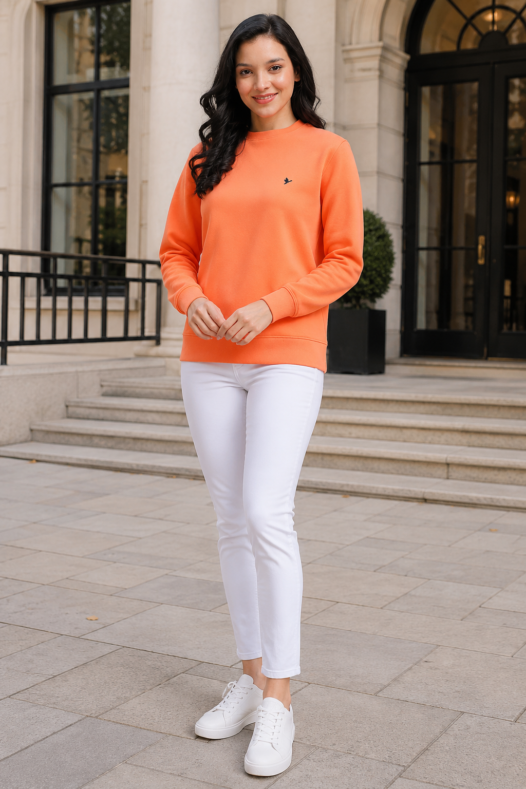 Amswan Women'S  Orange Solid Sweatshirt