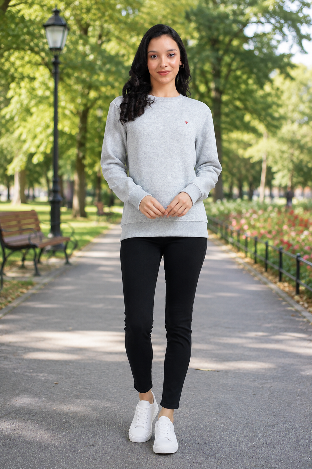 Amswan Women'S Melange Grey  Sweatshirt