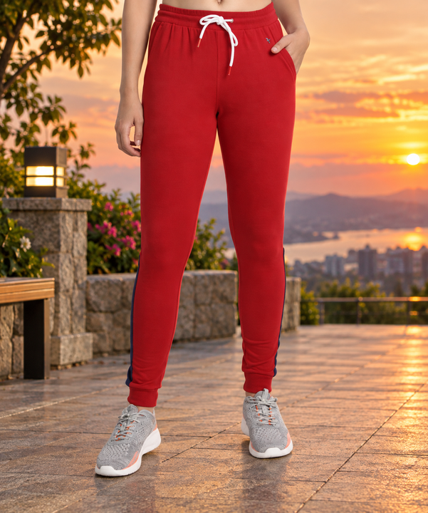 Womens Premium Cotton Printed Colourblocked Track Pants