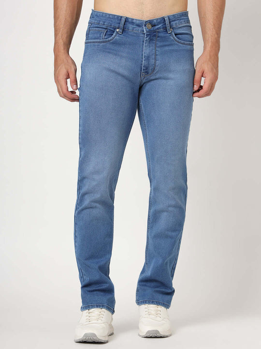 Premium Men'S Blue Medium Wash Relaxed Fit Jeans