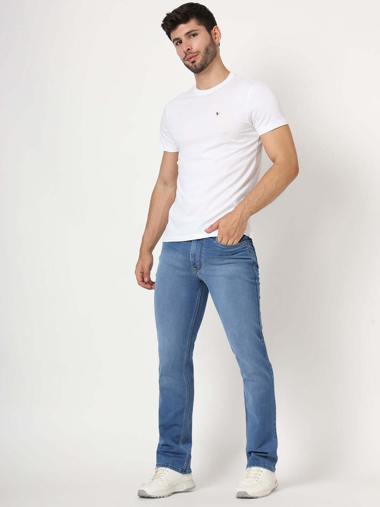 Premium Men'S Blue Medium Wash Relaxed Fit Jeans