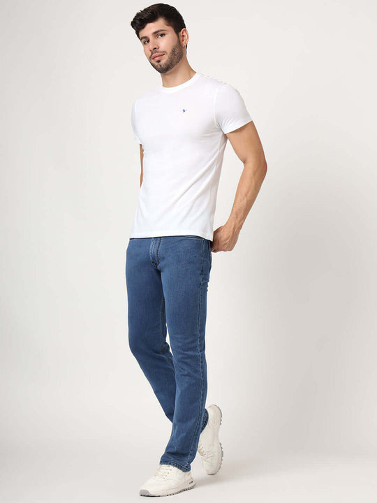 Premium Men'S Blue Mid Wash Relaxed Fit Jeans
