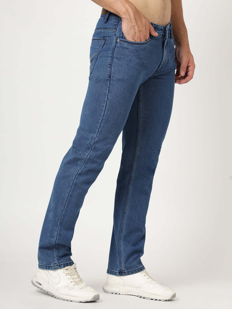 Premium Men'S Blue Mid Wash Relaxed Fit Jeans