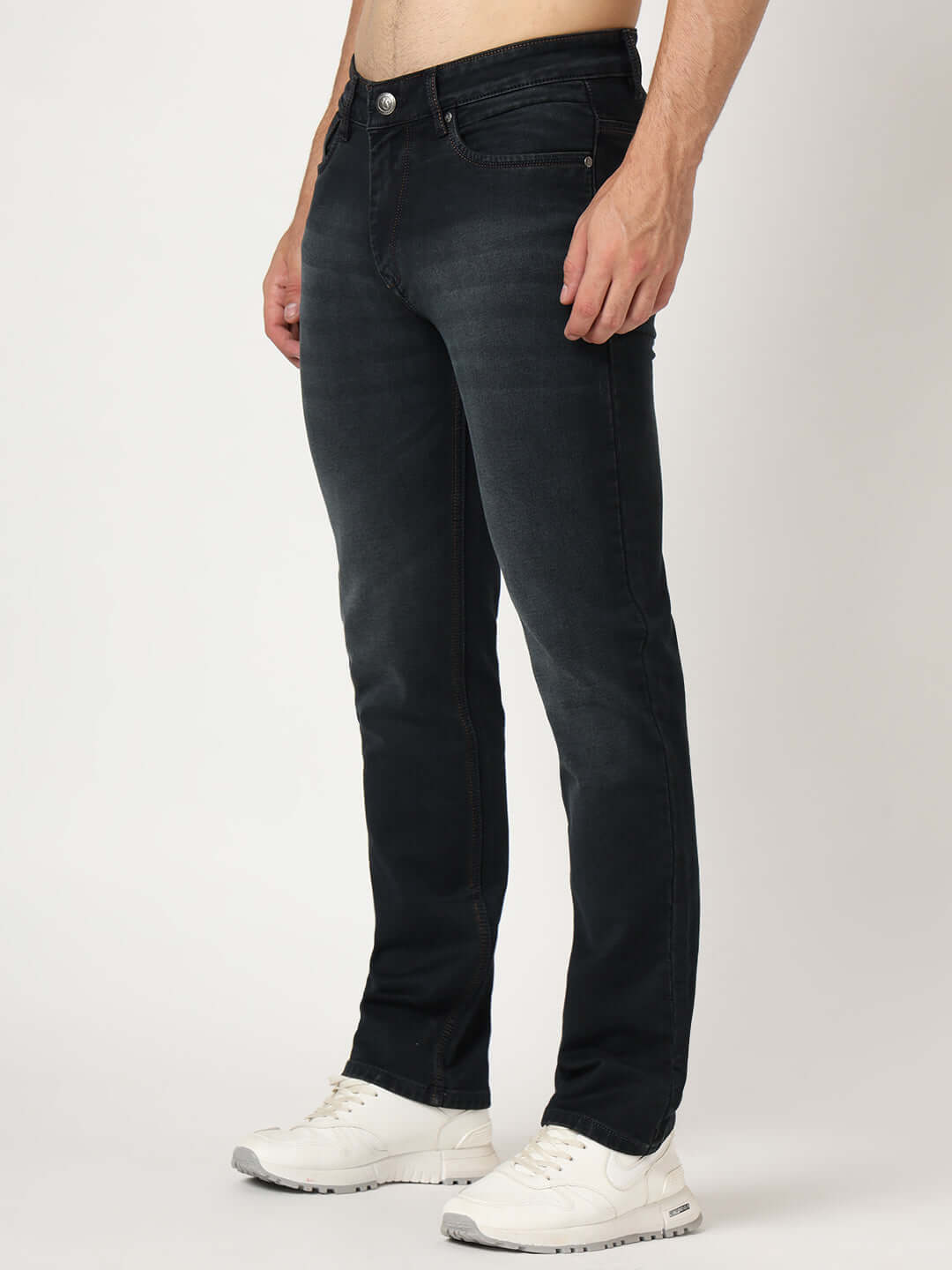 Premium Men'S Black Mid Wash Relaxed Fit Jeans