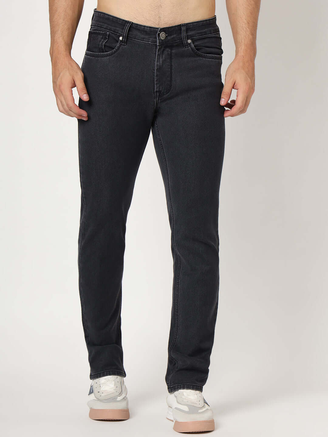 Premium Men'S Grey Dark Wash Relaxed Fit Jeans