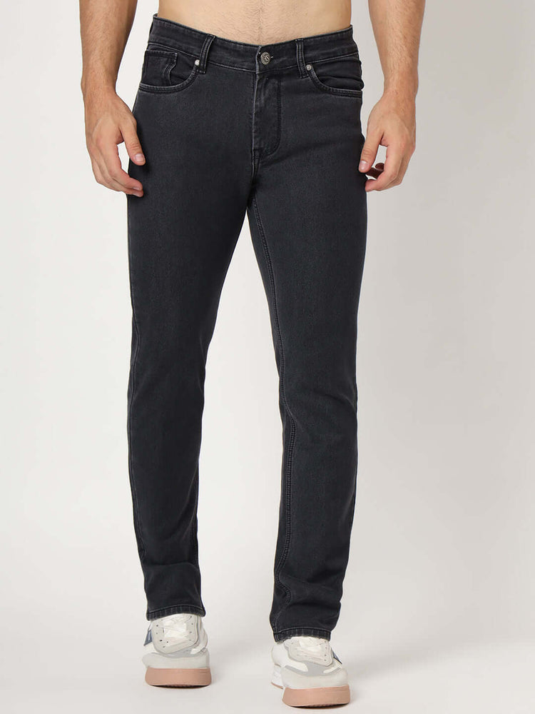 Premium Men'S Grey Dark Wash Relaxed Fit Jeans