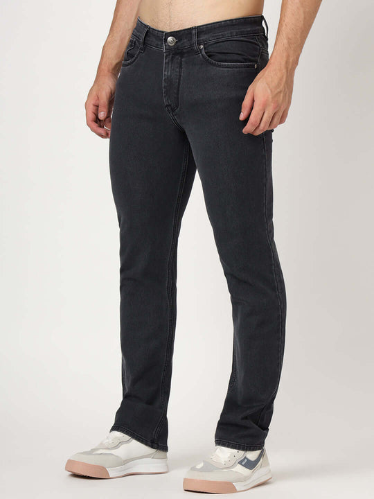 Premium Men'S Grey Dark Wash Relaxed Fit Jeans