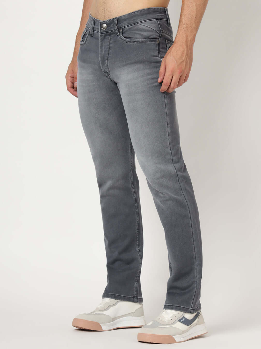 Premium Men'S Light Grey Light Wash Relaxed Fit Jeans