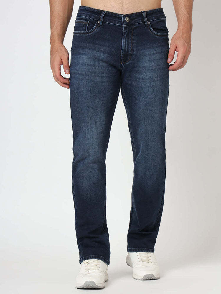 Premium Men'S Blue Dark Wash Relaxed Fit Jeans