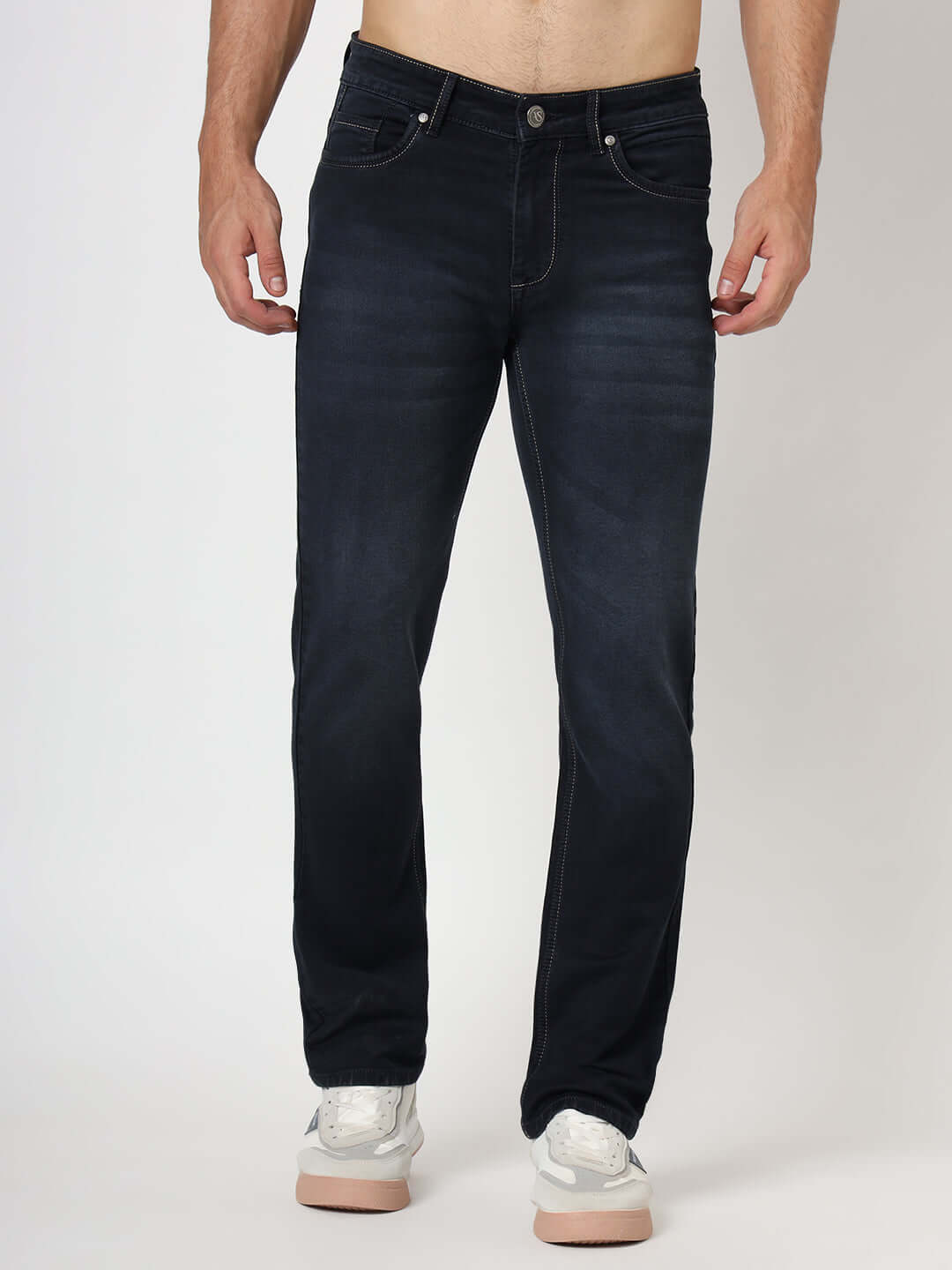 Premium Men'S Blue Dark Wash Relaxed Fit Jeans