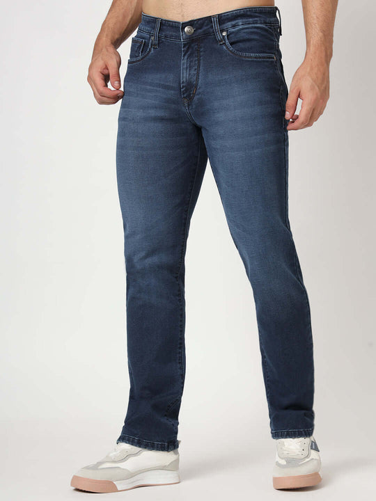 Premium Men'S Blue Mid Wash Relaxed Fit Jeans