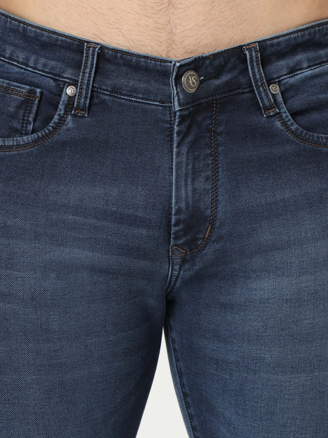 Premium Men'S Blue Mid Wash Relaxed Fit Jeans