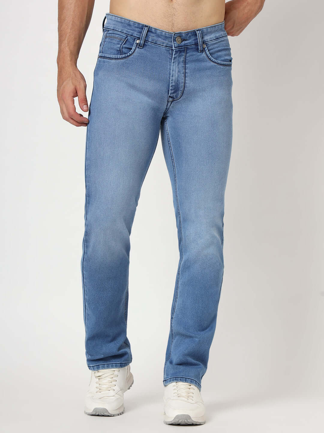 Premium Men'S Blue Mid Wash Relaxed Fit Jeans