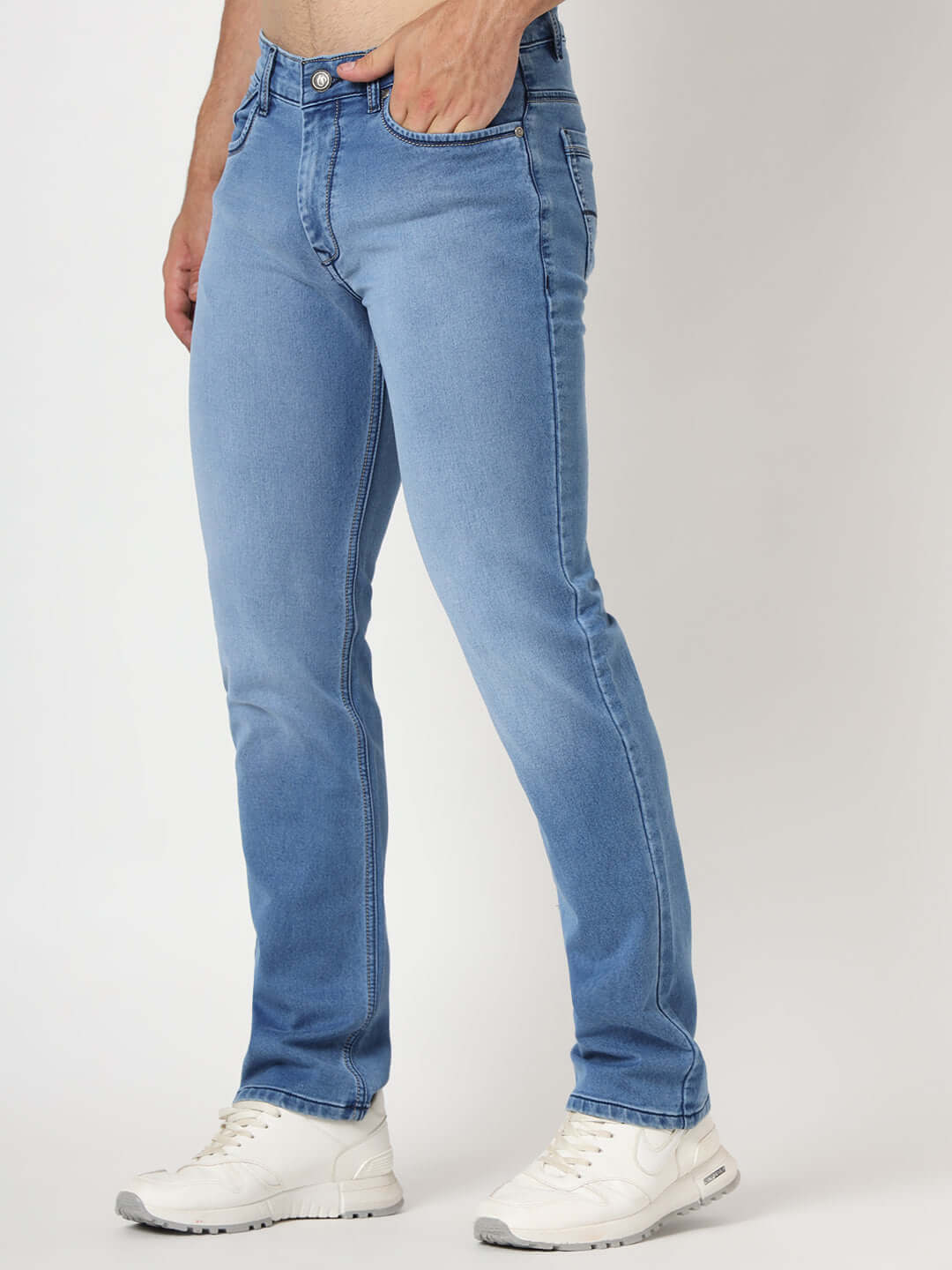 Premium Men'S Blue Mid Wash Relaxed Fit Jeans