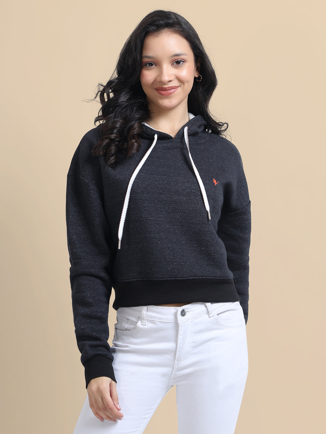 Amswan Women'S Black Solid Full Sleeve Hoodie