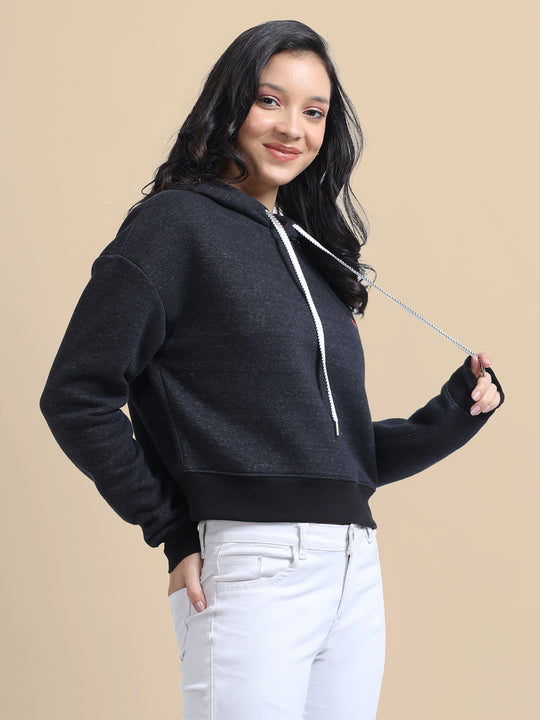 Amswan Women'S Black Solid Full Sleeve Hoodie