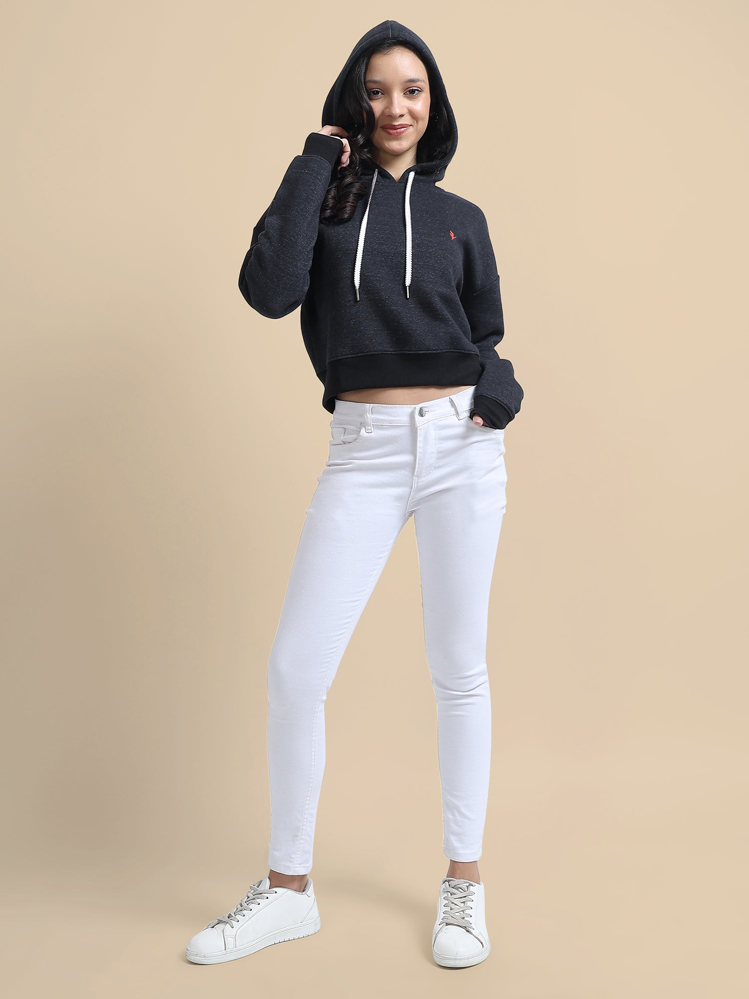 Amswan Women'S Black Solid Full Sleeve Hoodie