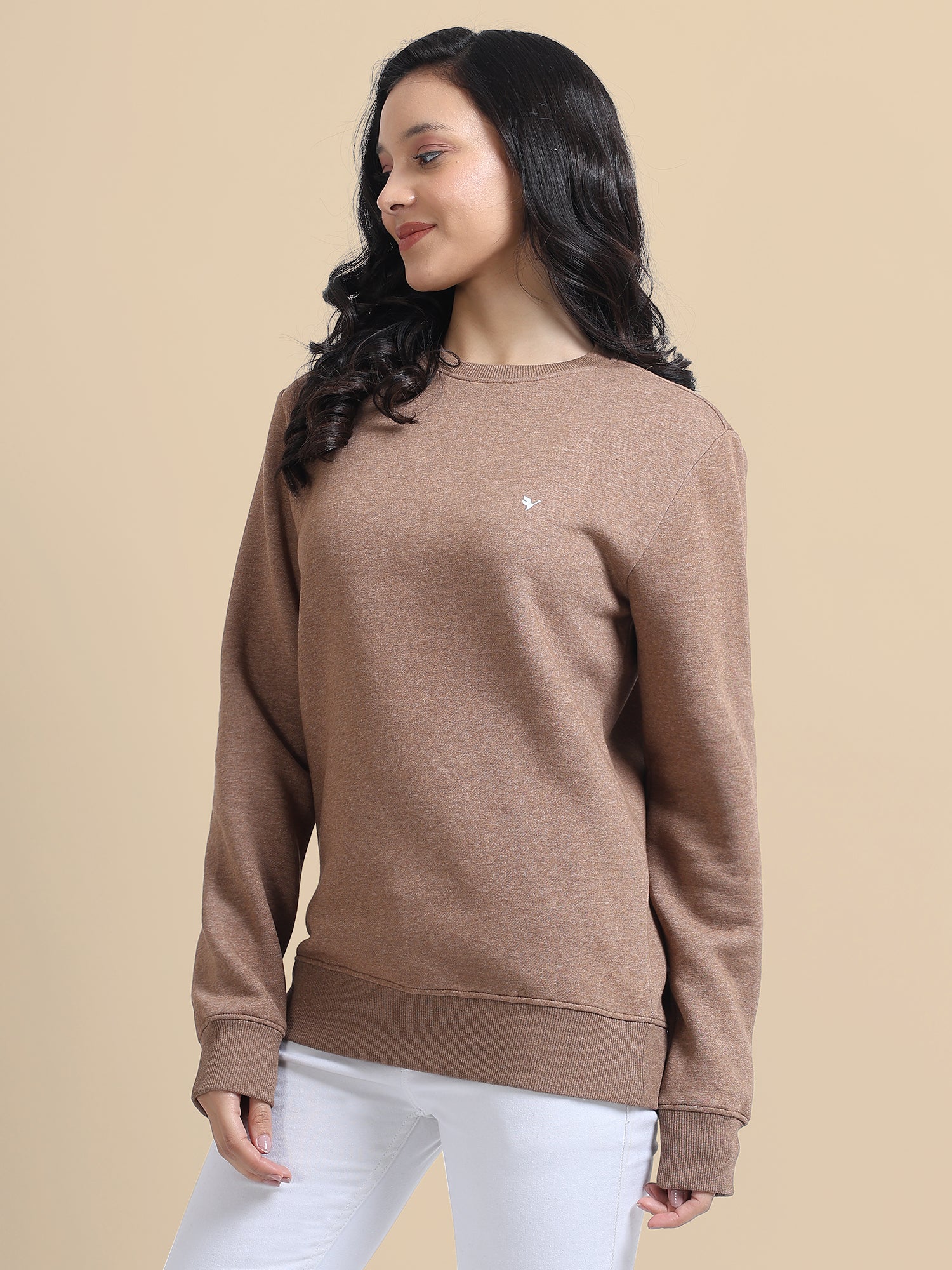 Amswan Women'S Brown Solid Sweatshirt