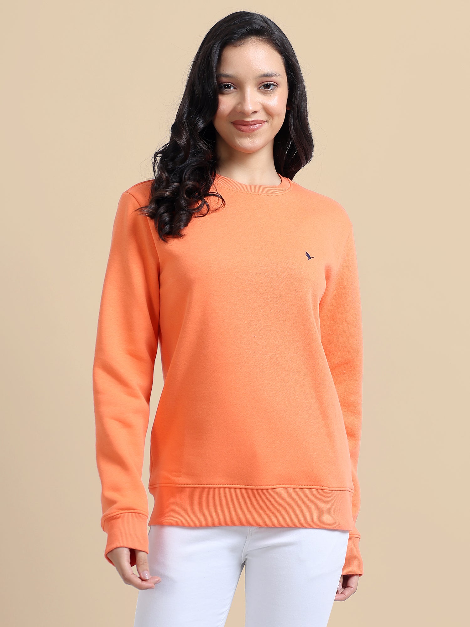 Amswan Women'S Orange Solid Sweatshirt