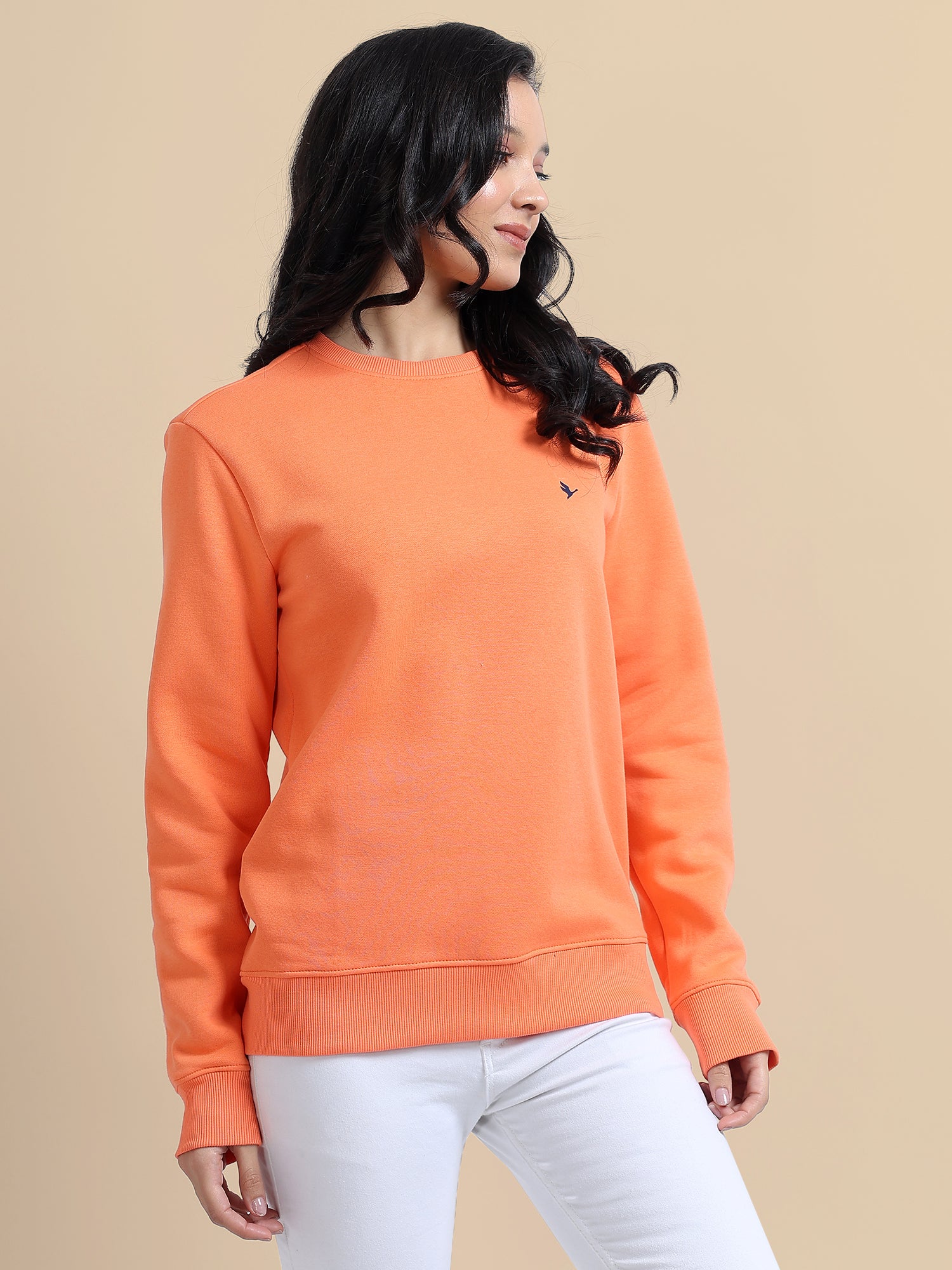 Amswan Women'S Orange Solid Sweatshirt